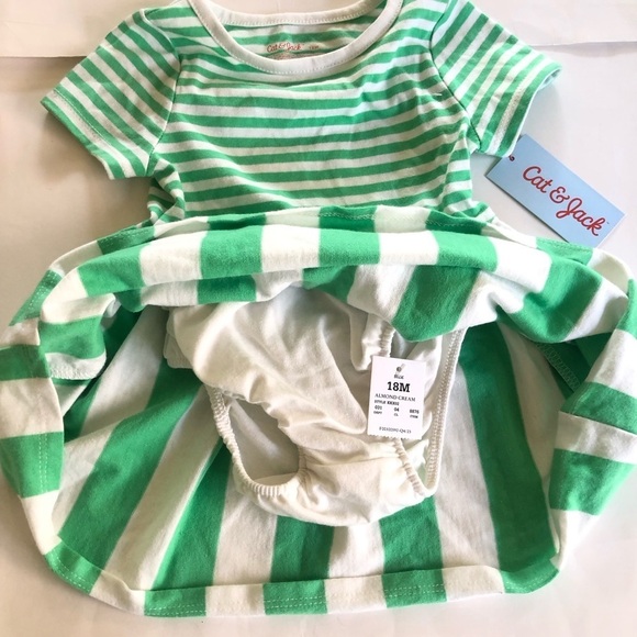 Cat & Jack Toddler Girls Green Striped Dress - St Patrick’s Day - Size 18M - Picture 4 of 7